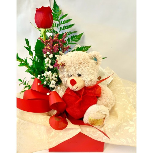 Chocolates, Teddy-Bear and Rose in a Box